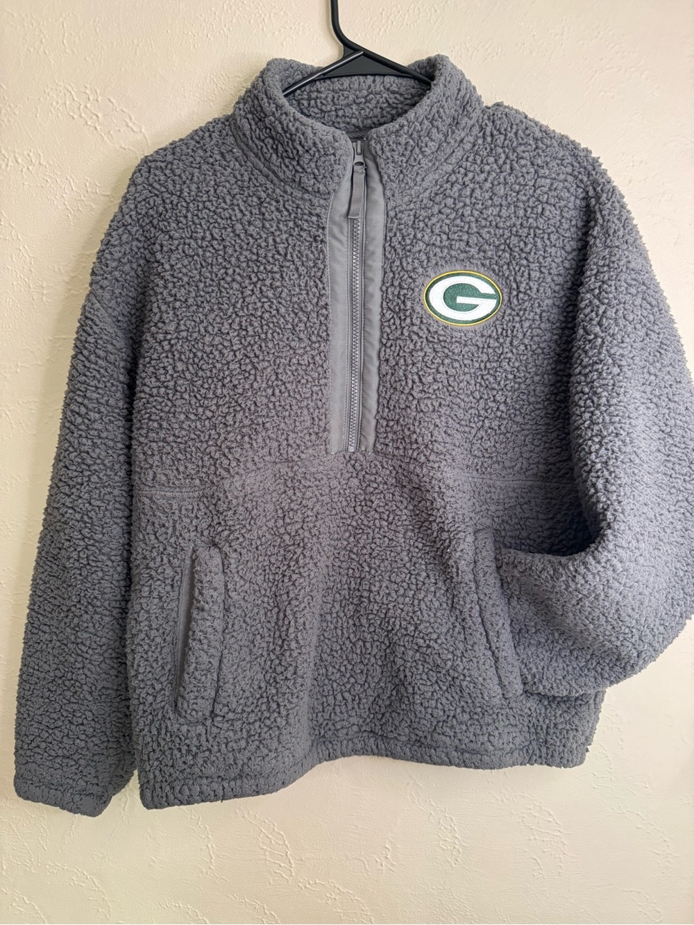 Team Apparel Grey Sherpa Half-Zip with Green Bay G Patch